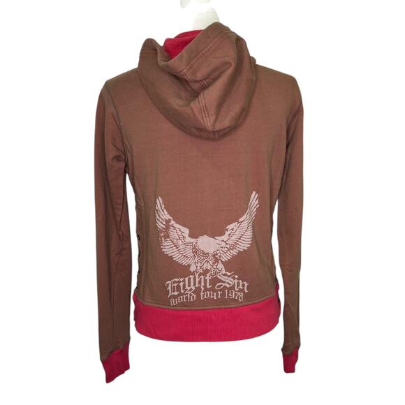 Eight Sin World Tour 1978 Rose Pink Double Zip Hooded Sweatshirt NWT Italy - Picture 5 of 10